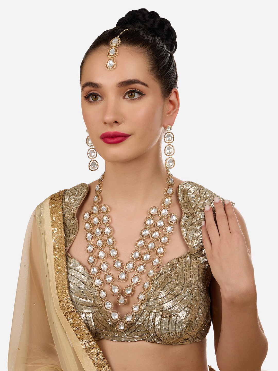 

Zaveri Pearls Gold Plated & Stone Studded Austrian Diamonds Layered Jewellery Set