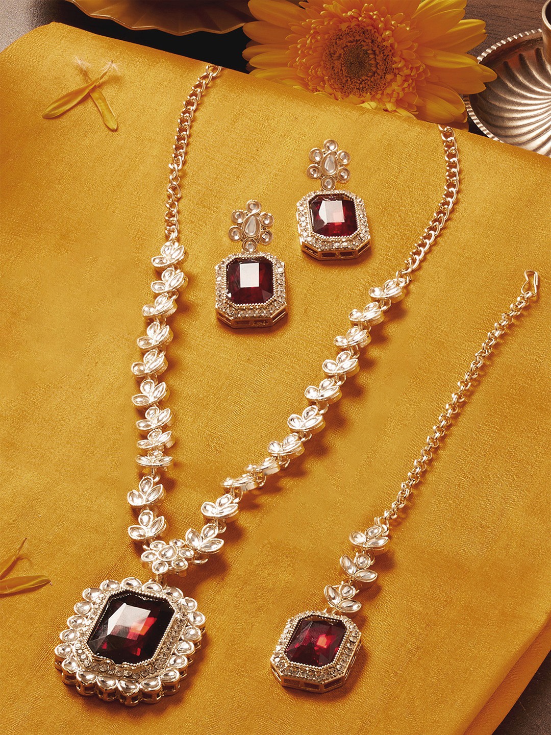 

Zaveri Pearls Gold Plated Austrian Diamonds Studded Jewellery Set