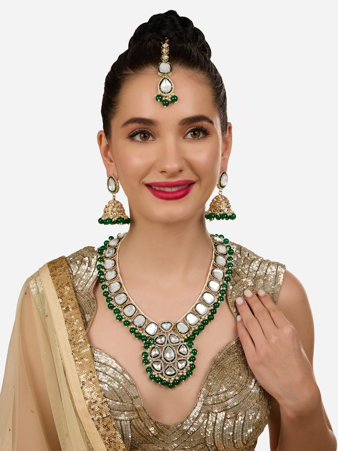 

Zaveri Pearls Gold-Plated Stone Studded & Beaded Jewellery Set