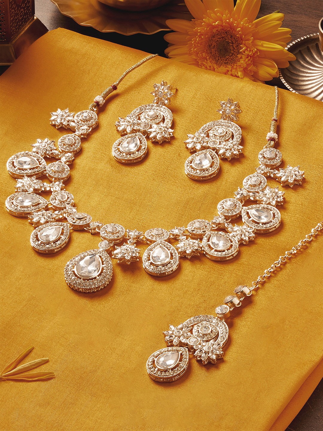 

Zaveri Pearls Gold Plated Austrian Diamonds Studded Jewellery Set