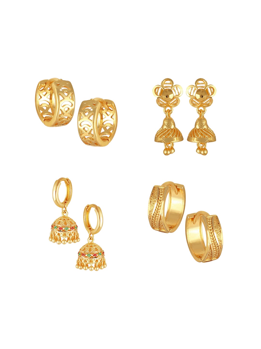 

Vighnaharta Set of 4 Gold-Plated Beaded Hoop and Drop Earrings