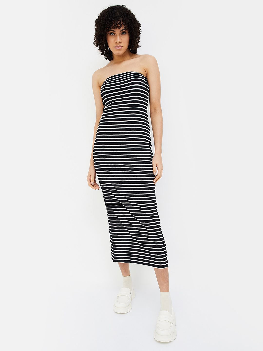 

Ginger by Lifestyle Striped Bodycon Midi Dress, Black