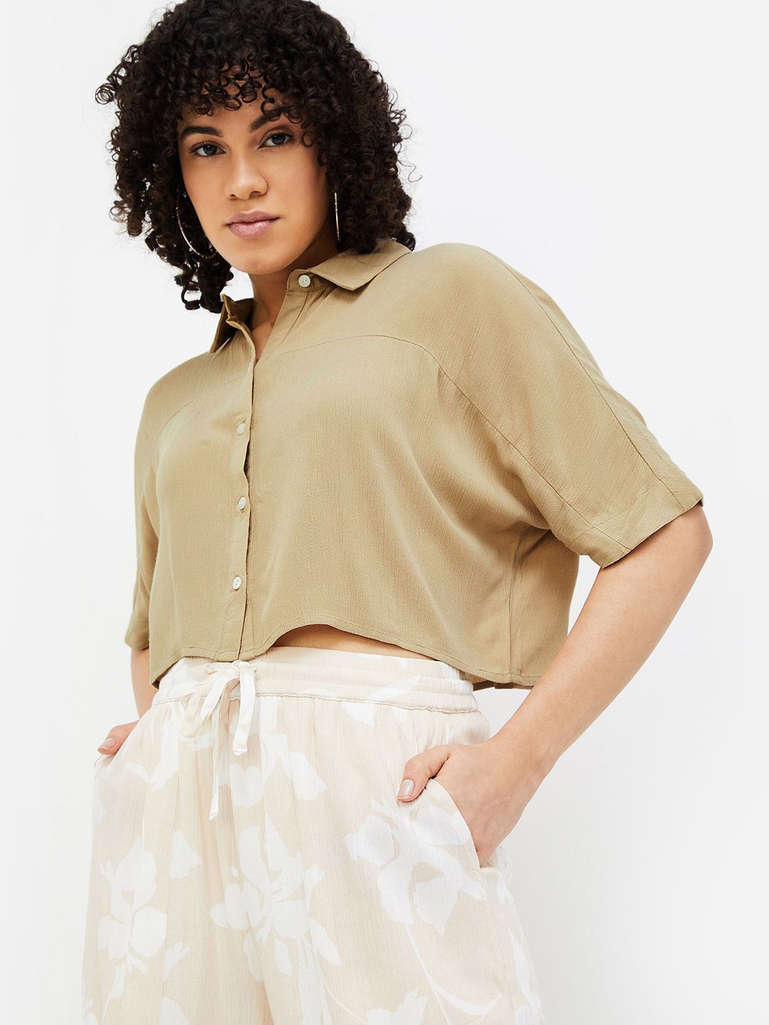 

Ginger by Lifestyle Extended Sleeves Shirt Style Top, Beige