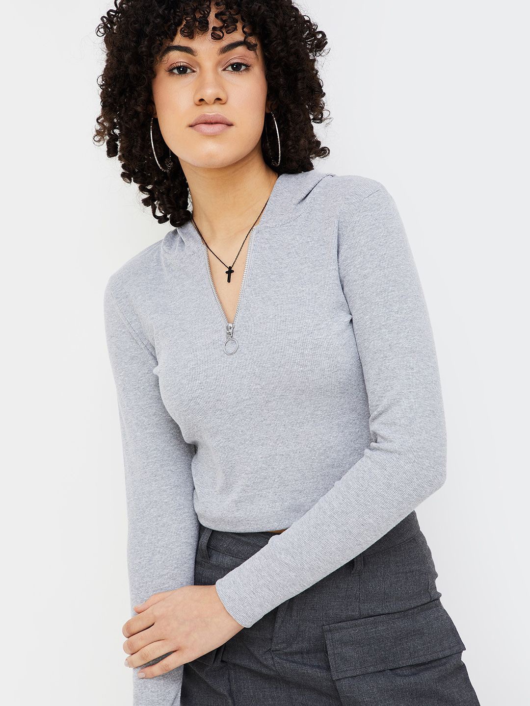 

Ginger by Lifestyle Solid Cotton Hood Top, Grey