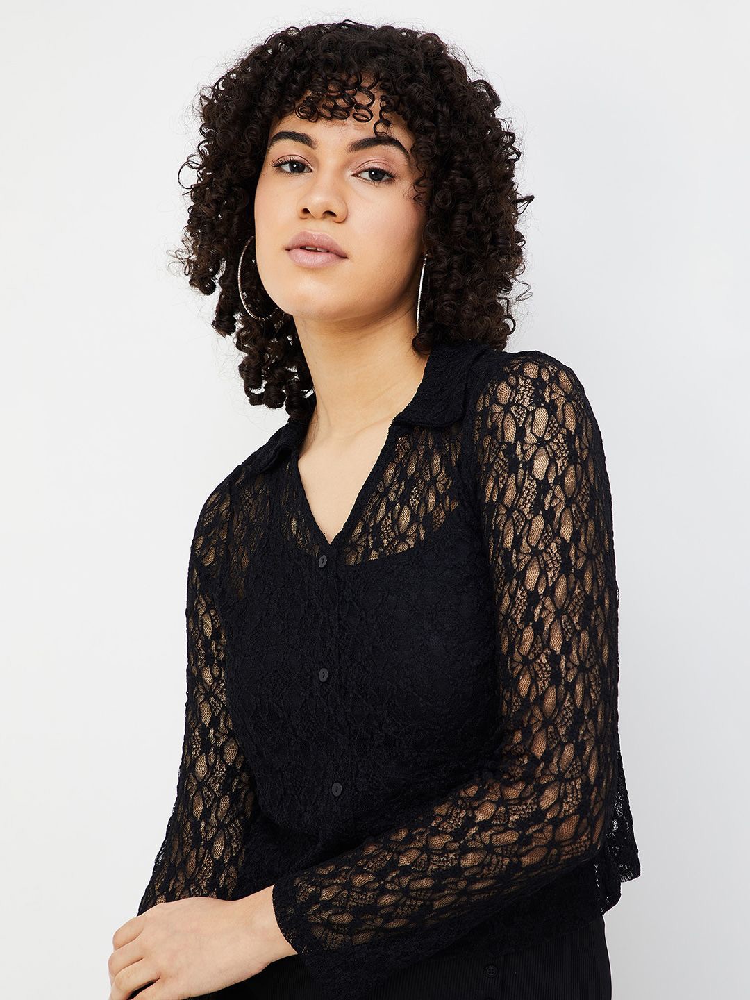 

Ginger by Lifestyle Women Mandarin Collar Shirt Style Top, Black