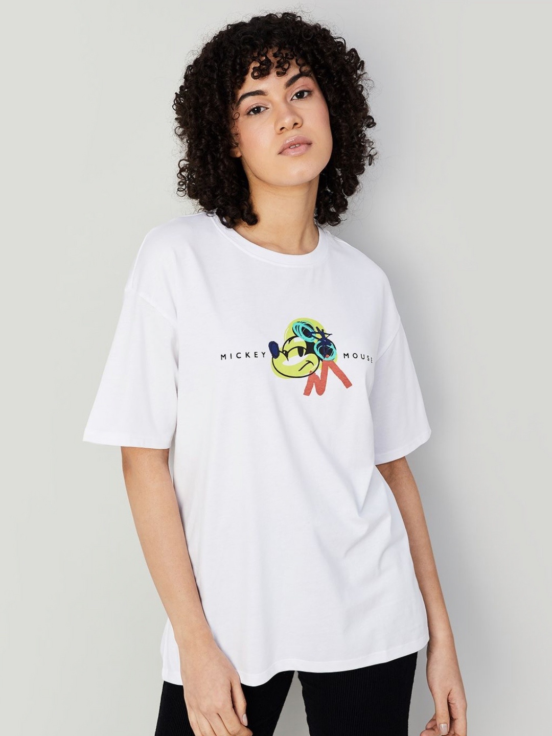 

Ginger by Lifestyle Women Graphic Disney Mickey Mouse Printed Cotton T-shirt, White