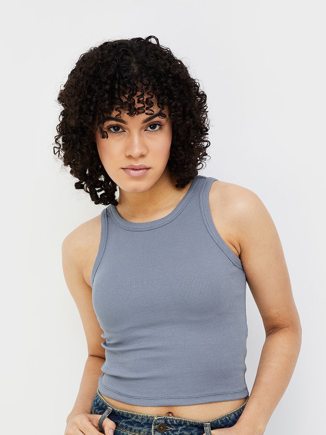 

Ginger by Lifestyle Cotton Tank Crop Top, Grey