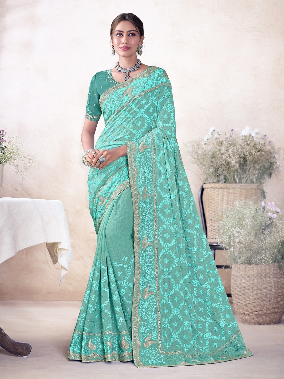 

Laxmipati Beads and Stones Saree, Green