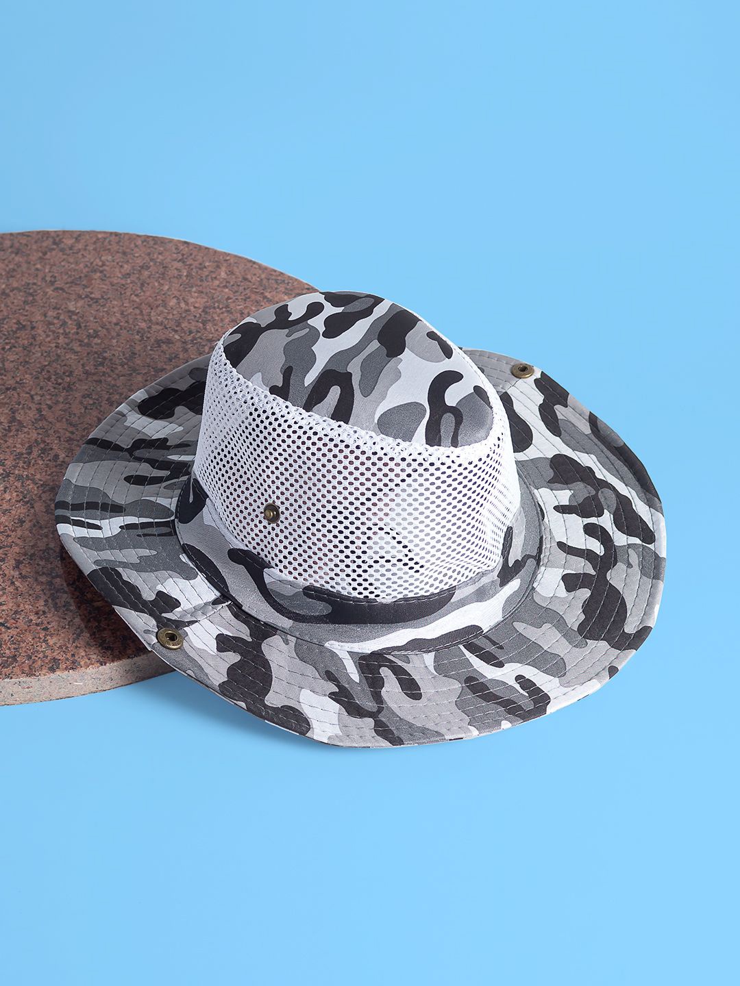 

Golden Peacock Unisex Camouflage Self Design Boonie Bucket Hat, White