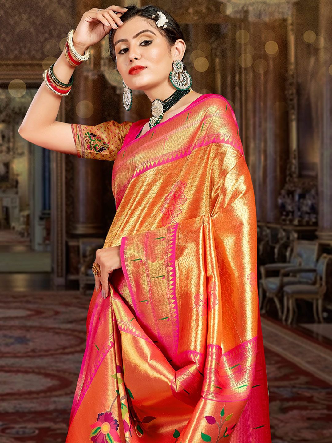 

Exclusiva Woven Design Zari Saree, Orange
