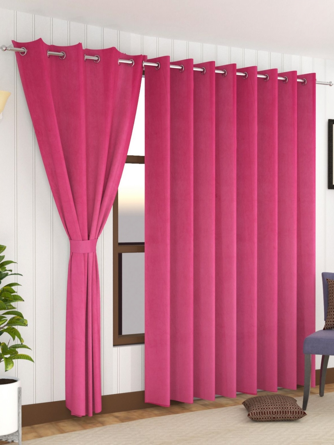 

Florida Pink 2 Pieces Room Darkening Velvet Long Door Curtain