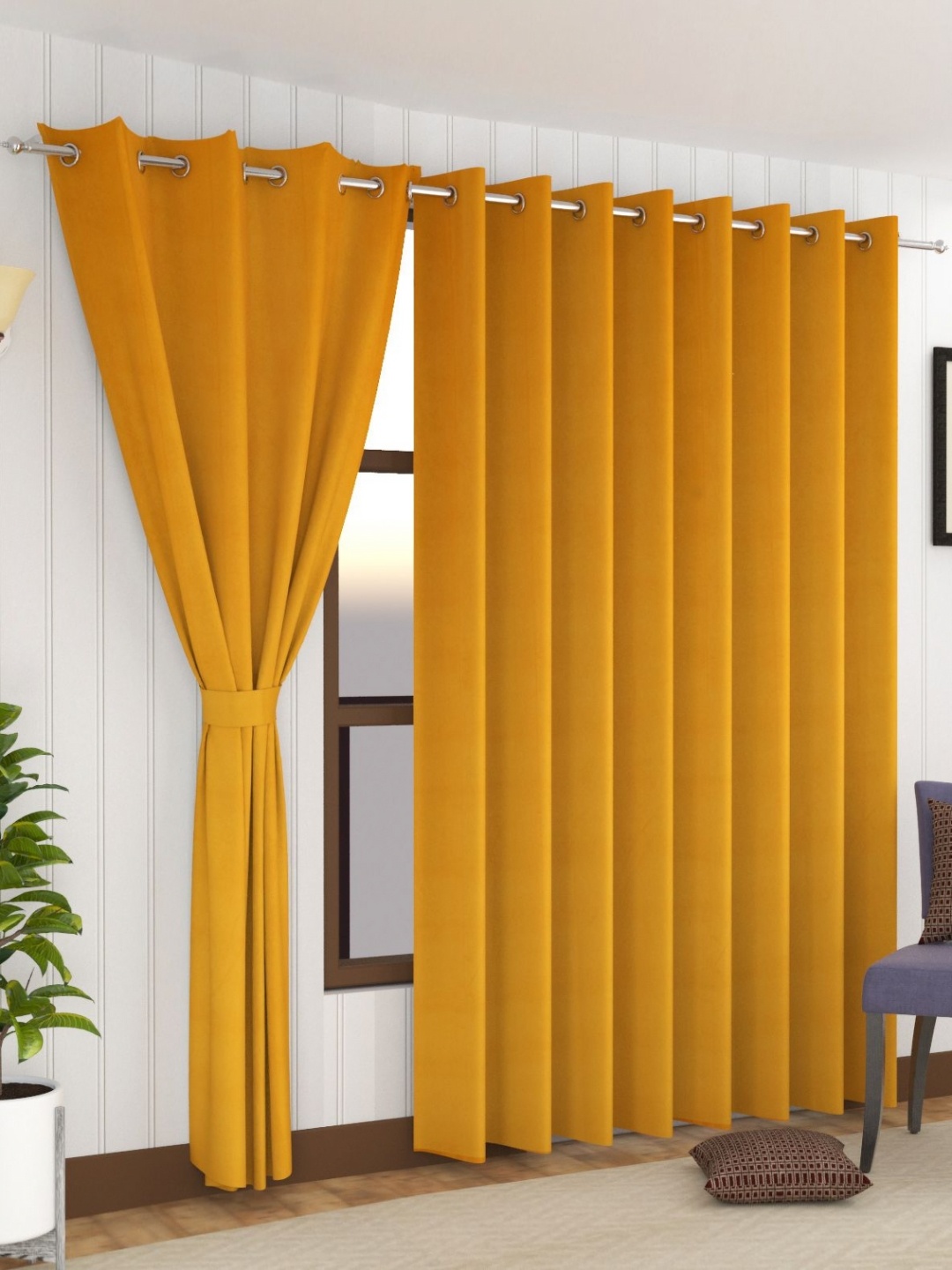 

Florida Mustard 2 Pieces Black Out Long Door Curtain