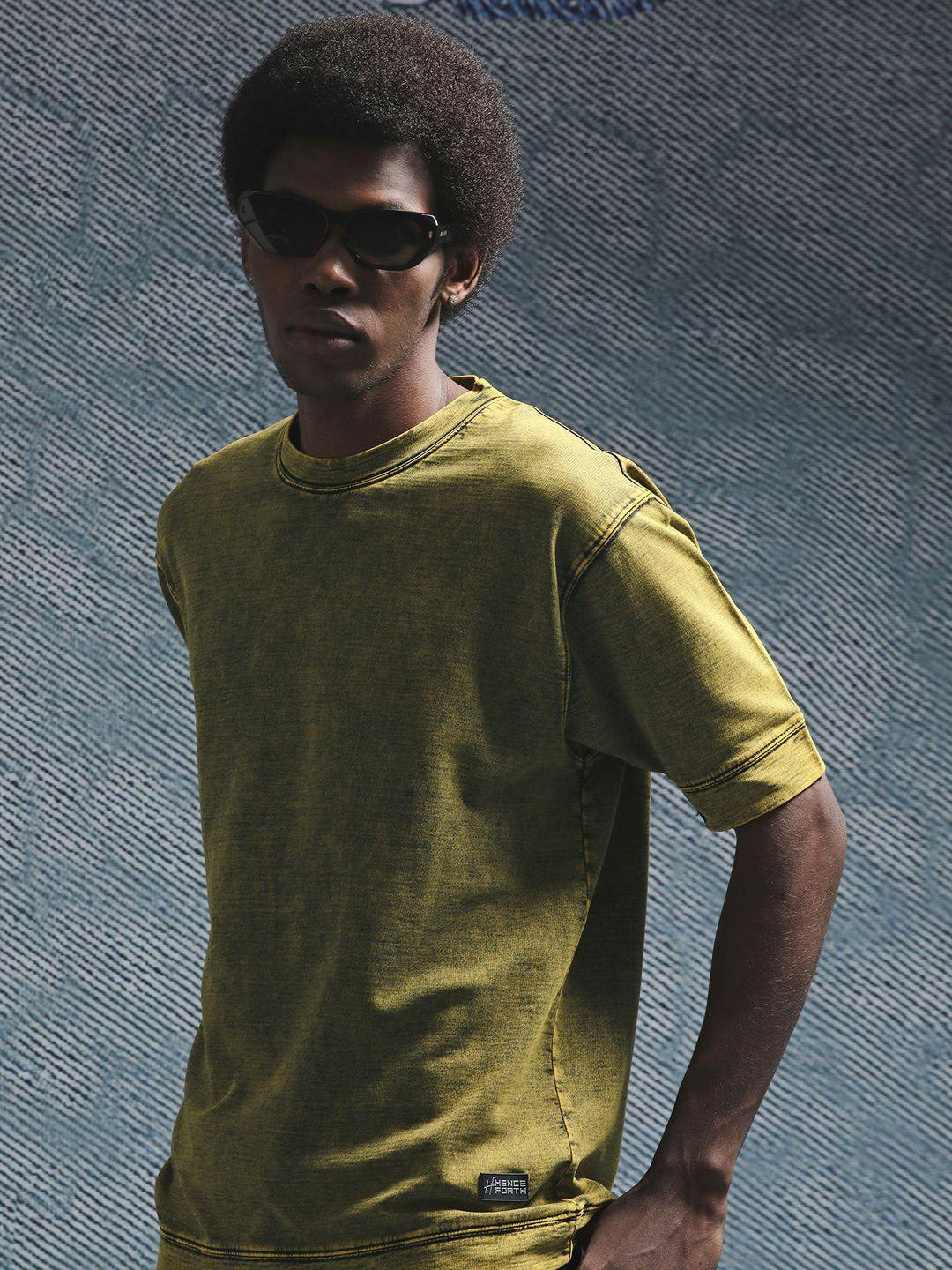 

Henceforth Men Acid Washed Pure Cotton Oversized T-shirt, Mustard