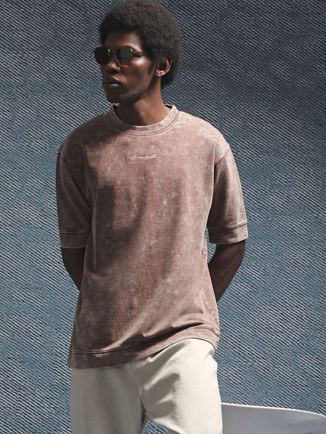 

Henceforth Men Acid Washed Pure Cotton Oversized T-shirt, Purple