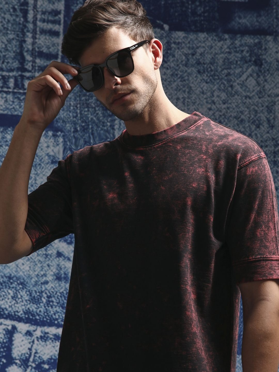 

Henceforth Men Acid Washed Pure Cotton Oversized T-shirt, Pink