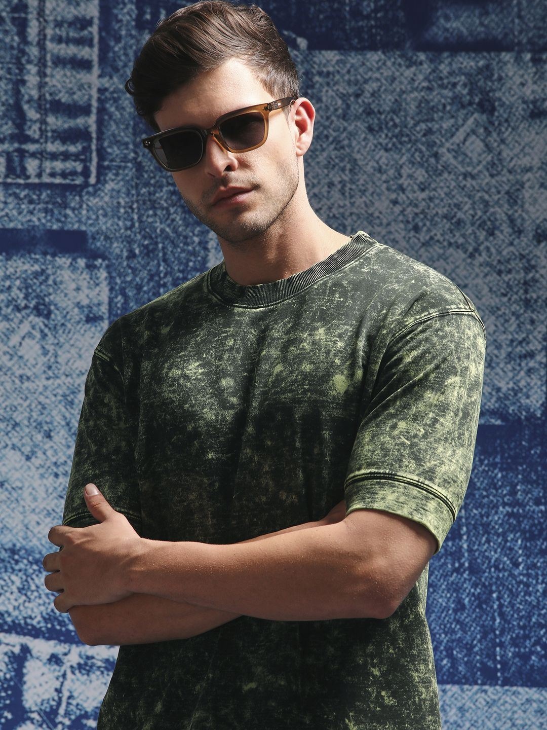 Henceforth Men Acid Washed Pure Cotton Oversized T-shirt, Lime green