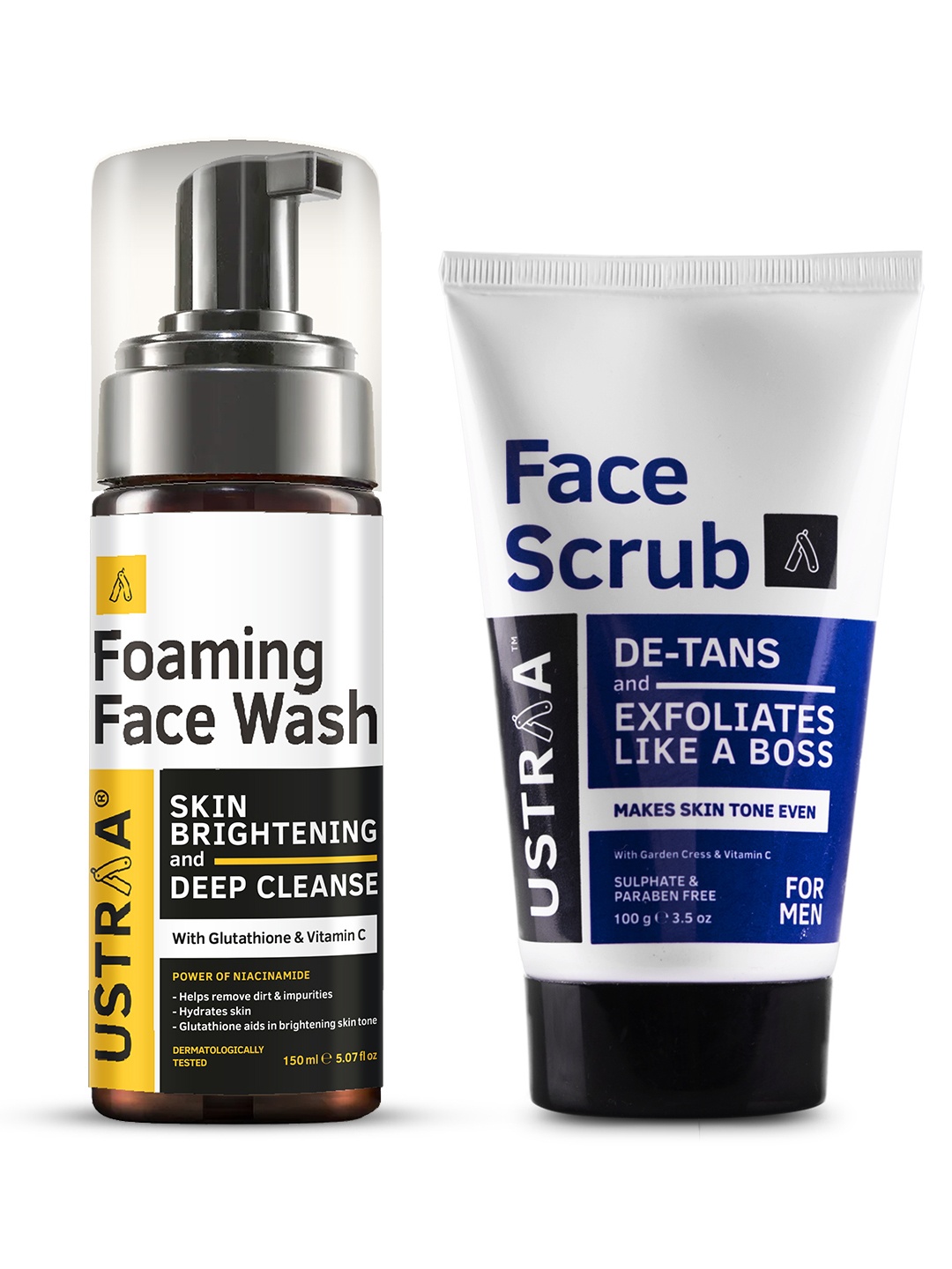 

Ustraa Men Set of Foaming Face Wash 150ml & De-Tan Face Scrub 100g, Black