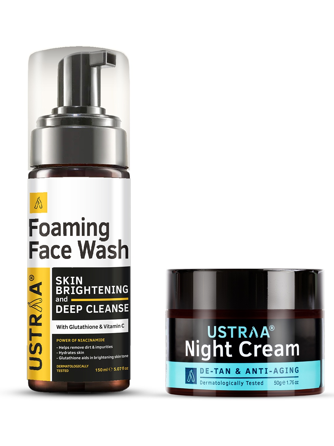 

Ustraa Men Set of Foaming Face Wash 150ml & De-Tan Anti-Aging Night Cream 50g, White