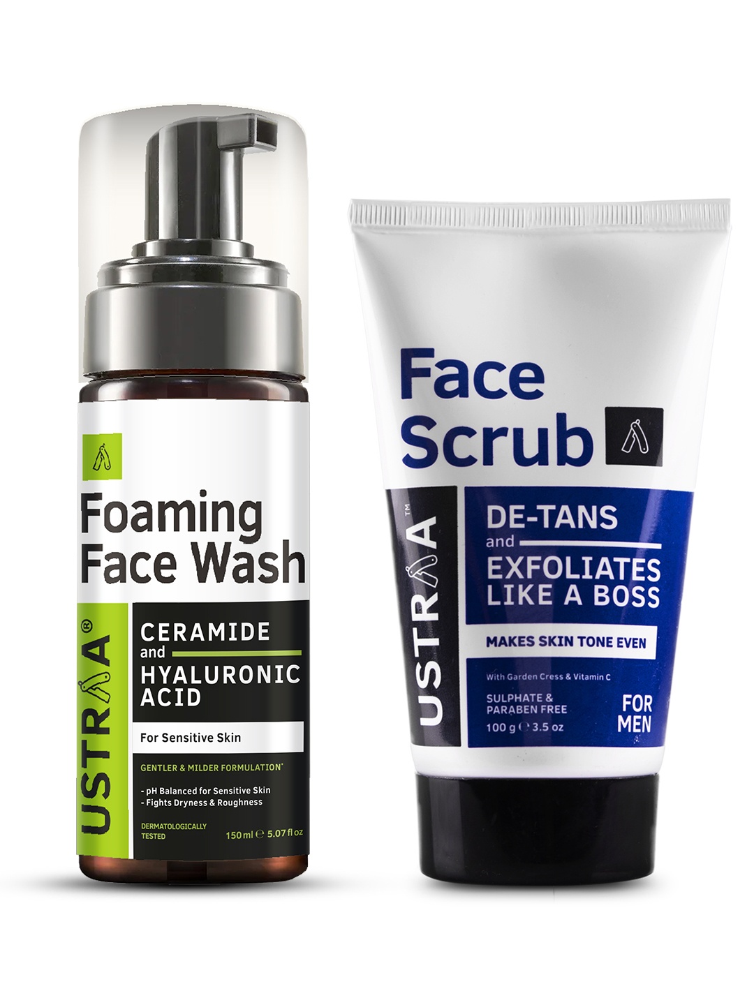 

Ustraa Men Foaming Face Wash 150ml & De-Tan Face Scrub 100g, White