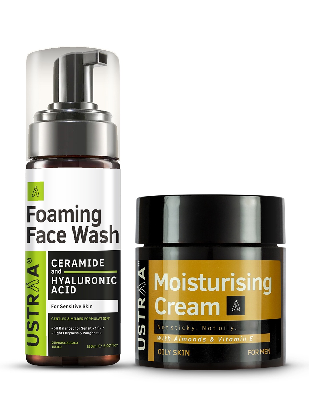 

Ustraa Men Set of Foaming Face Wash 150ml & Oily Skin Moisturising Cream 100g, White