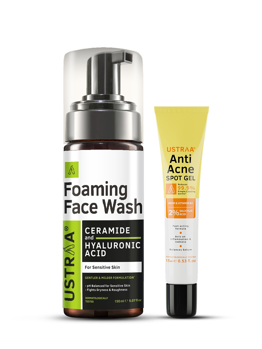 

Ustraa Men Set of Foaming Face Wash 150ml & Oil Free Anti-Acne Spot Gel 15g, White