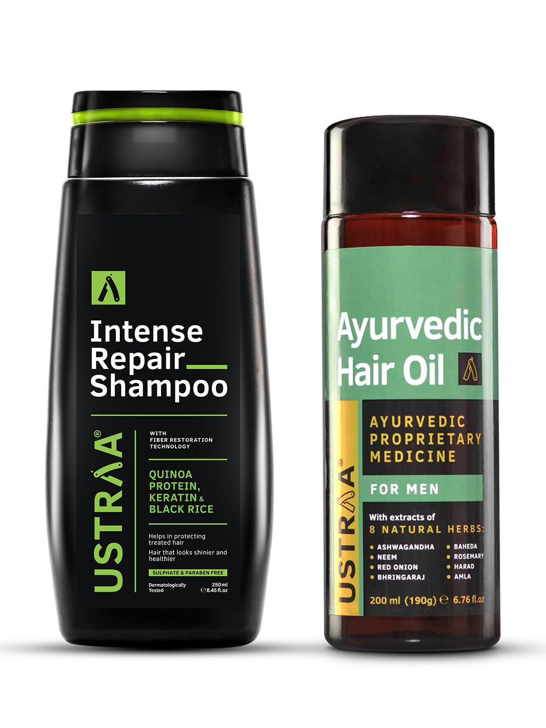 

Ustraa Men Set of Intense Repair Shampoo 250ml & Ayurvedic Hair Oil 200ml, Black