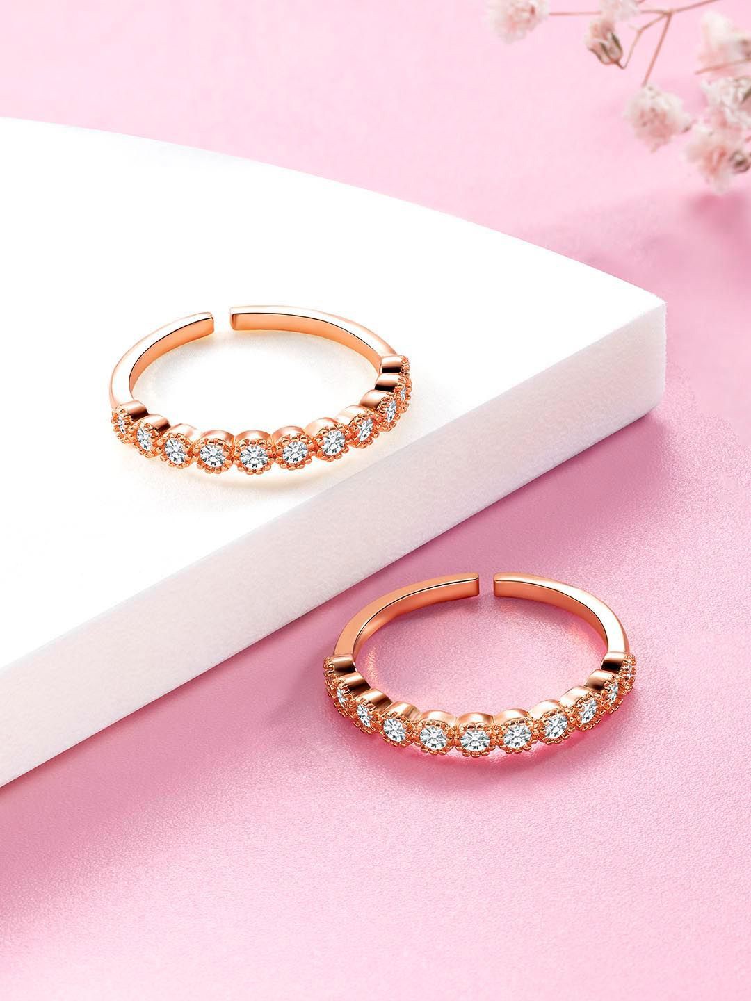 

Peora Rose Gold-Plated Cubic Zirconia Studded Toe Rings