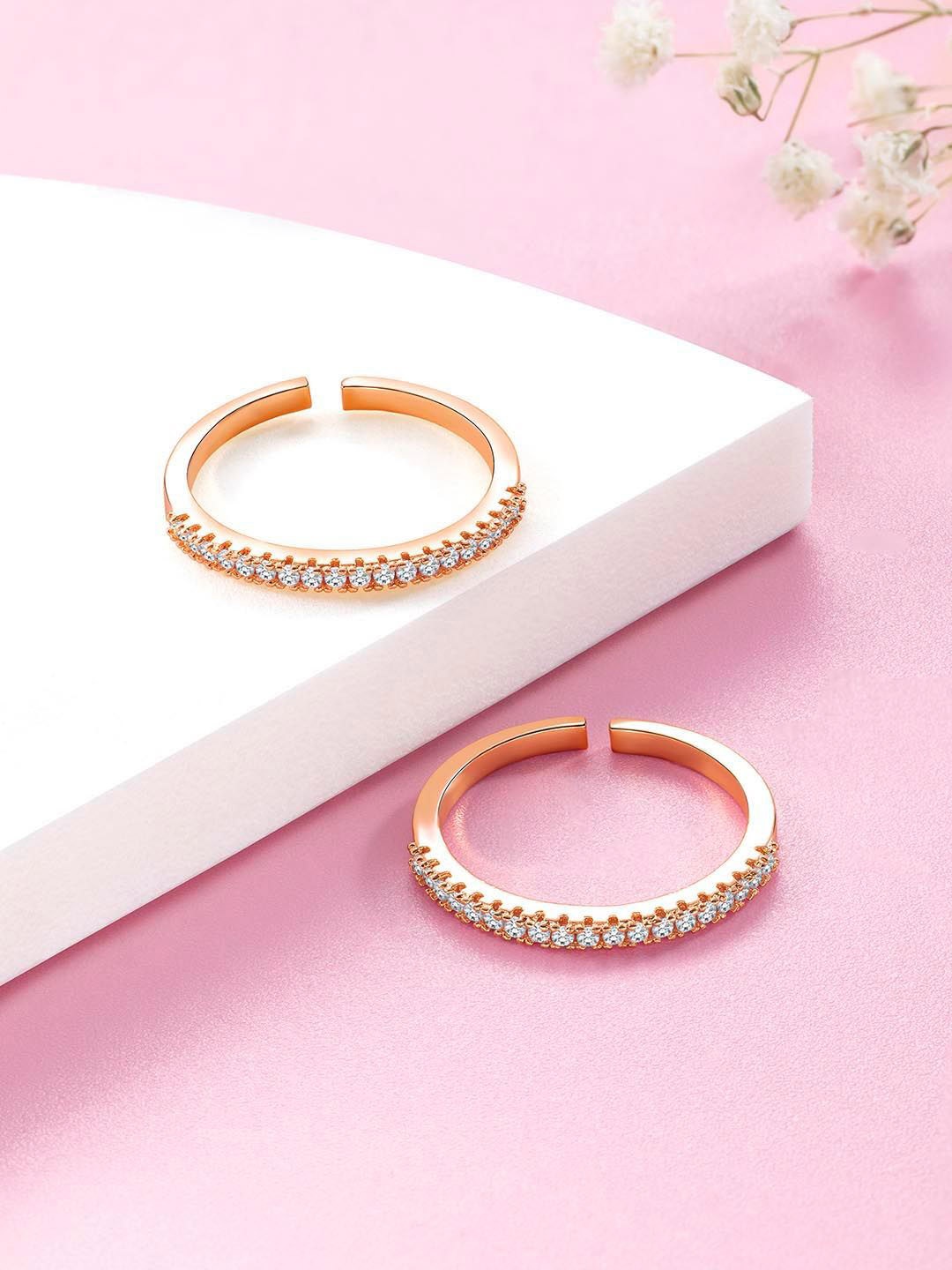 

Peora Rose Gold-Plated Cubic Zirconia Studded Adjustable Toe Ring