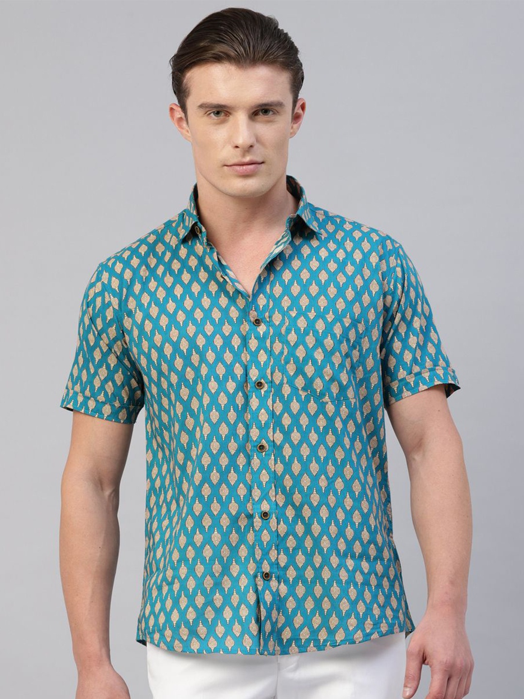 

Givo Men Smart Indian Prints Opaque Casual Shirt, Teal