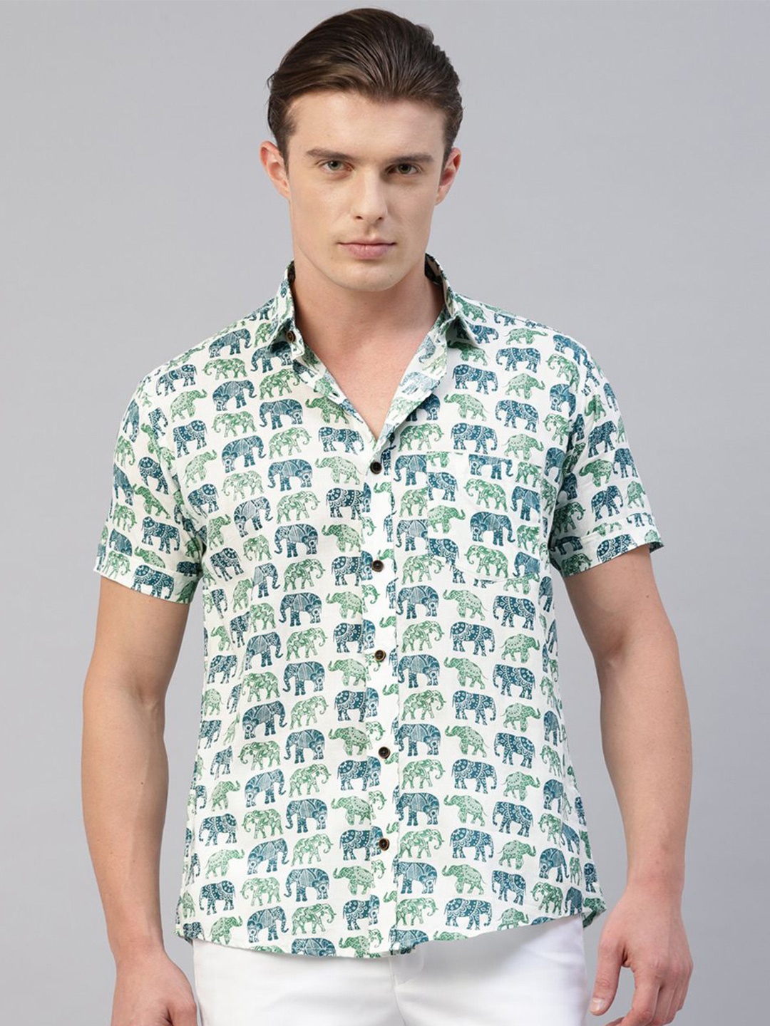 

Givo Men Conversational Cotton Smart Opaque Printed Casual Shirt, Cream