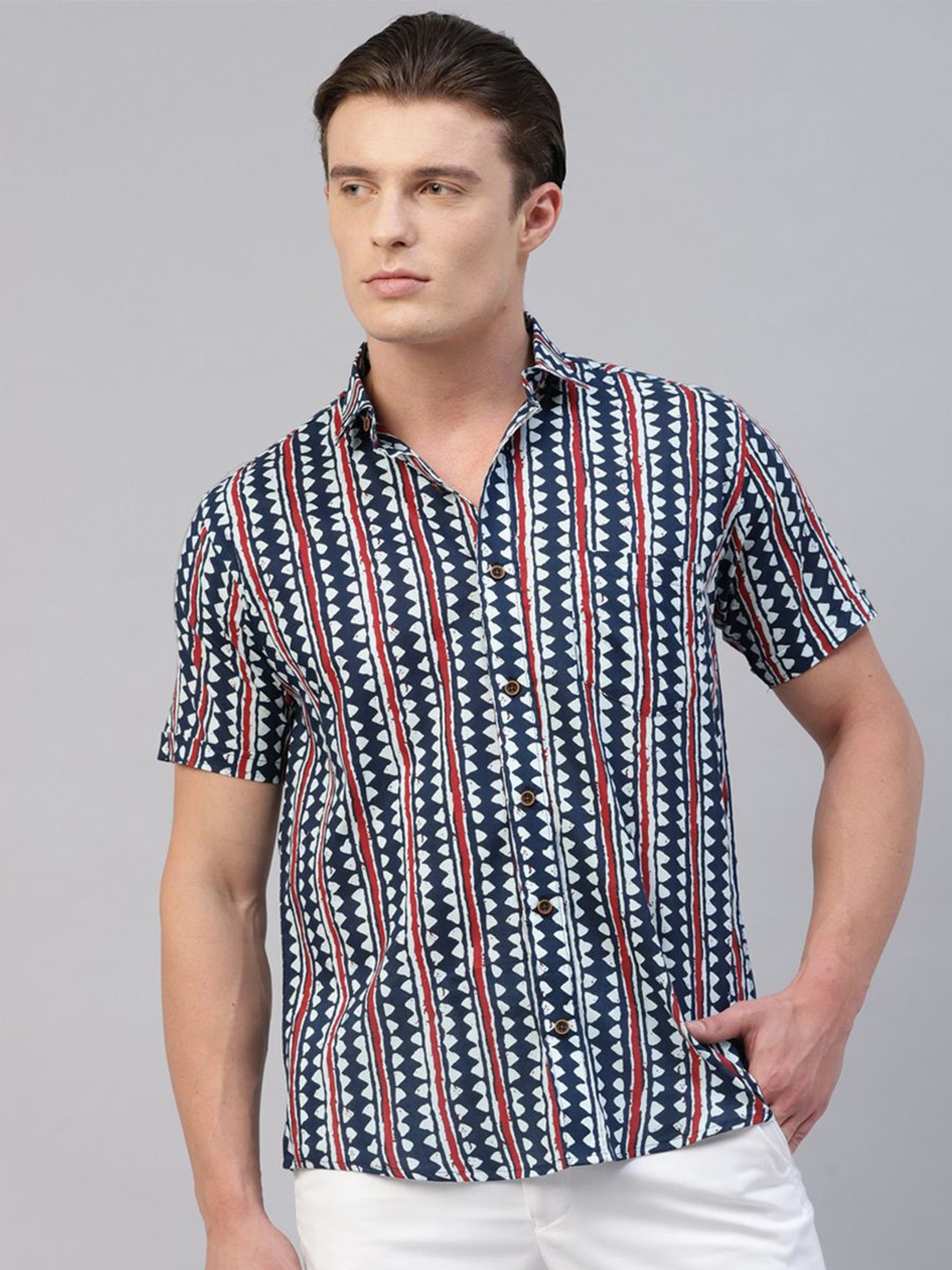 

Givo Men Cotton Geometric Printed Smart Opaque Casual Shirt, Blue