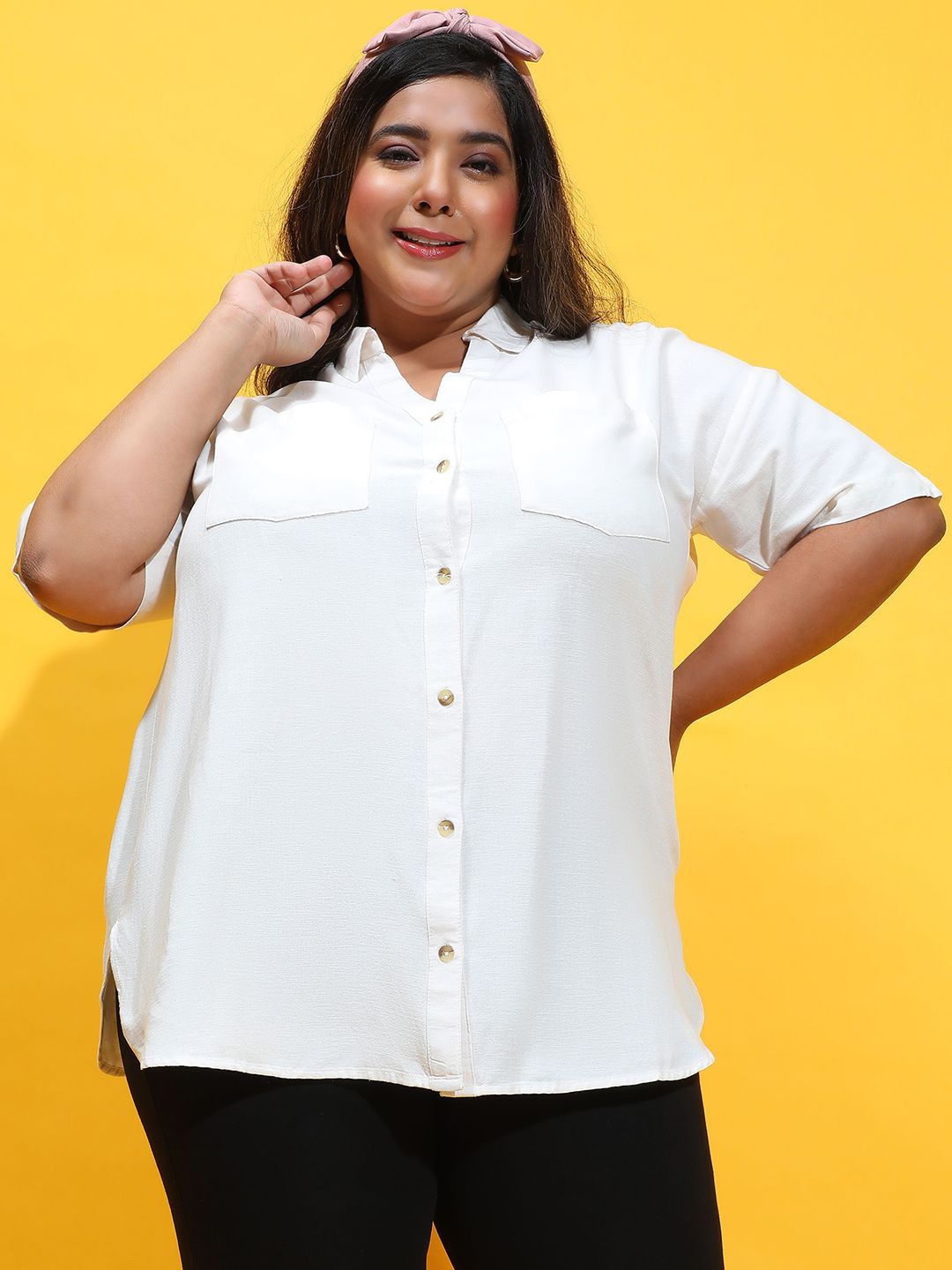 

Oxolloxo Women Smart Semi Sheer Casual Shirt, White