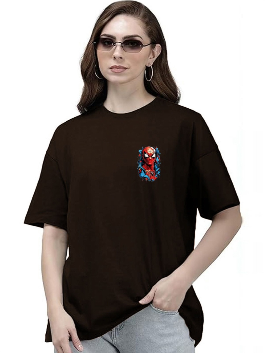 

CLAFOUTIS Women Graphic Printed Oversized T-shirt, Brown