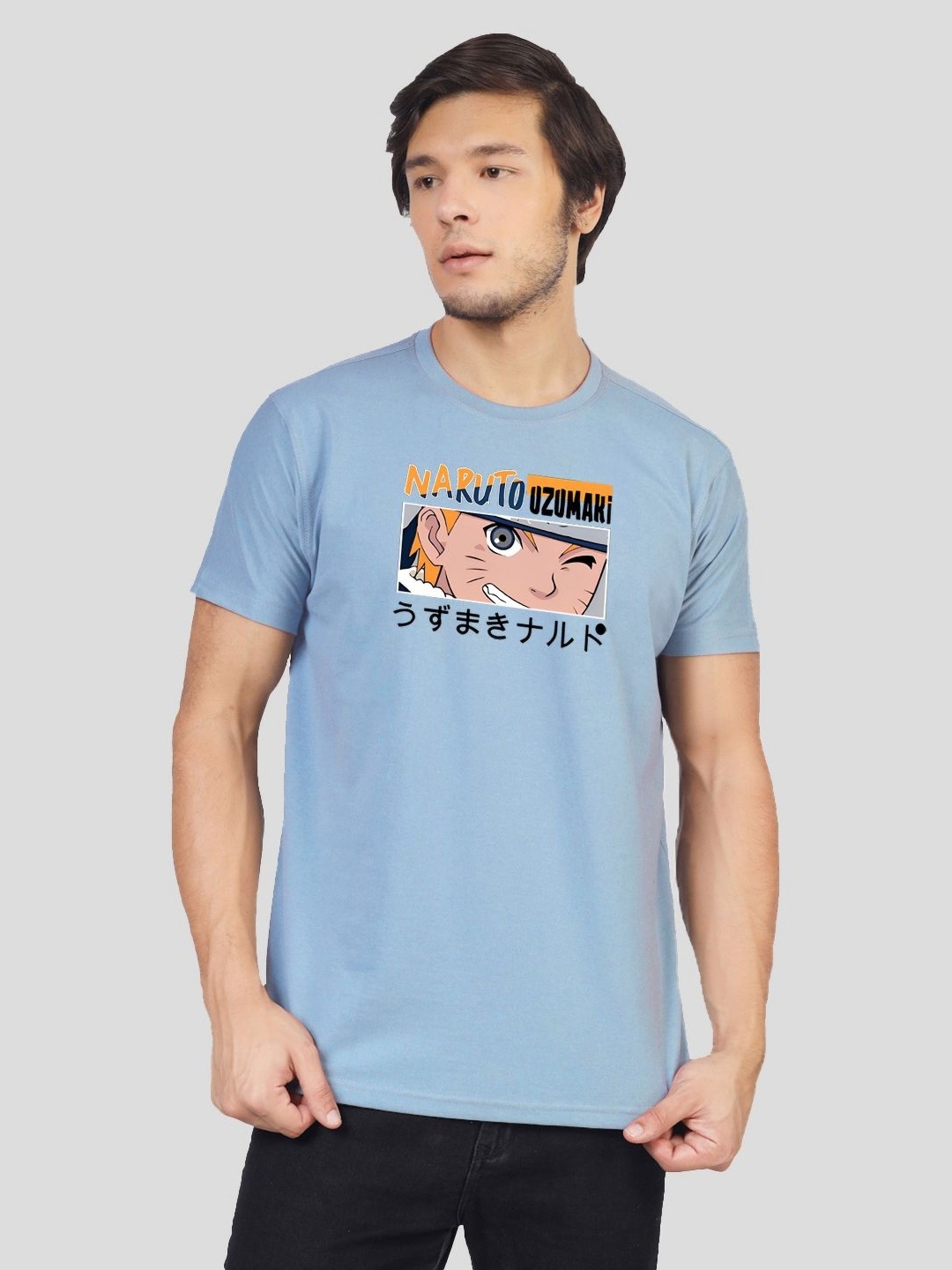 

Greylongg Men Graphic Naruto Printed Round Neck T-shirt, Blue