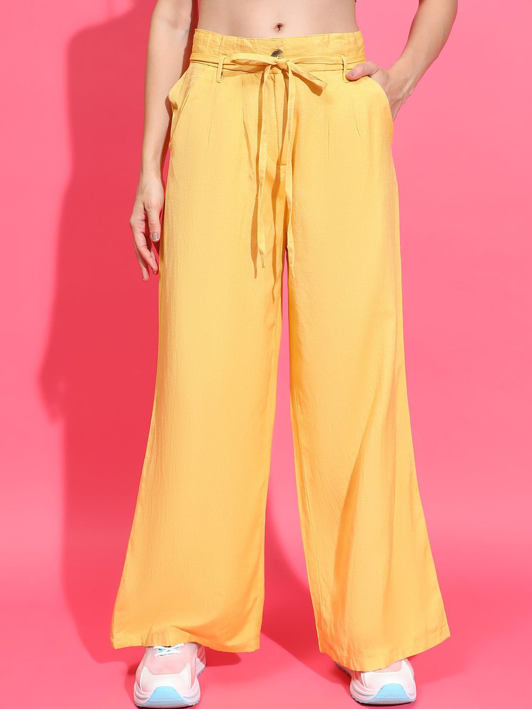 

Oxolloxo Women Smart Flared Easy Wash Parallel Trousers, Yellow