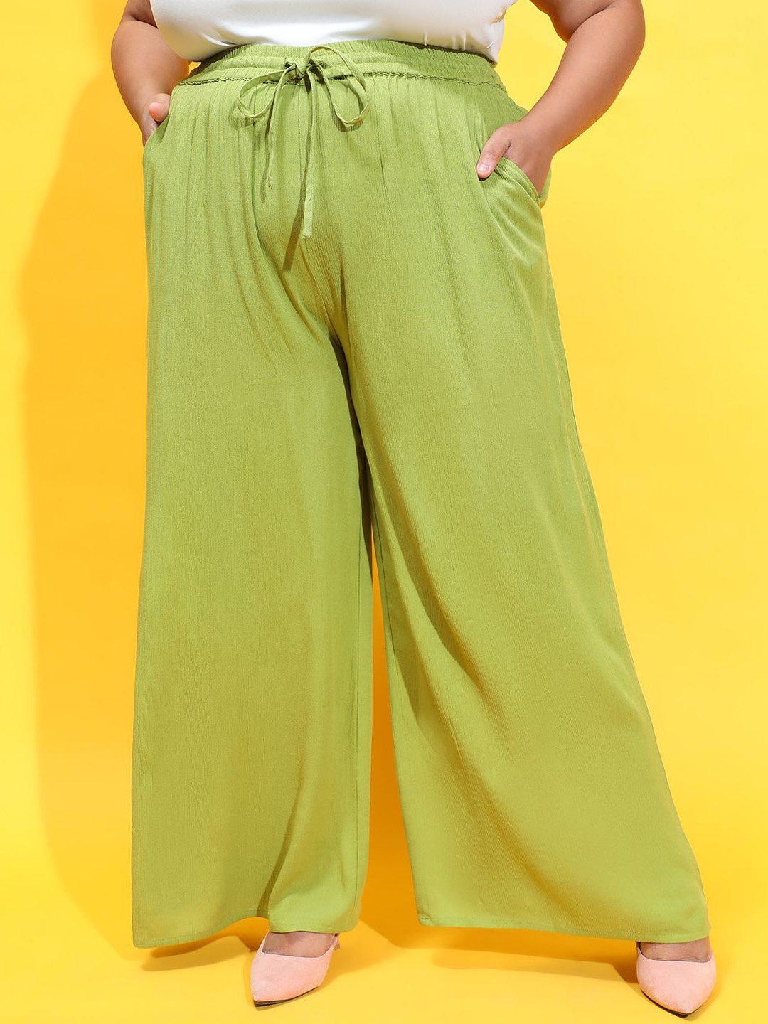 

Oxolloxo Women Smart Flared Easy Wash Culottes Trousers, Green