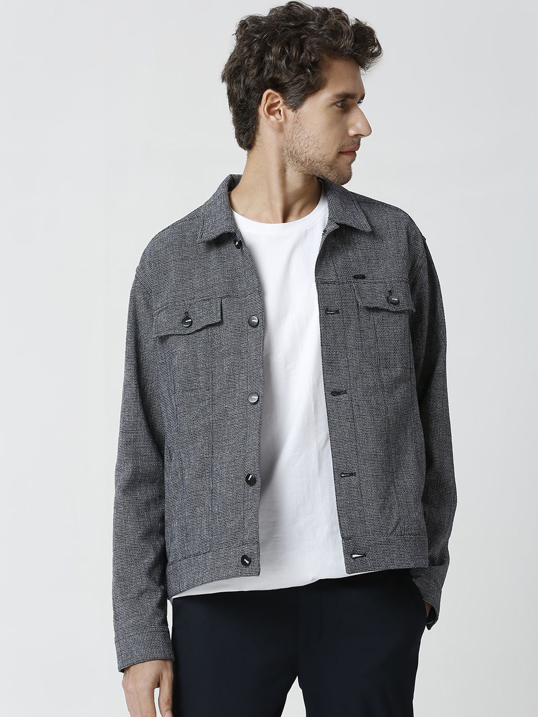 

ONEMILE Men without Crop Denim Jacket, Blue