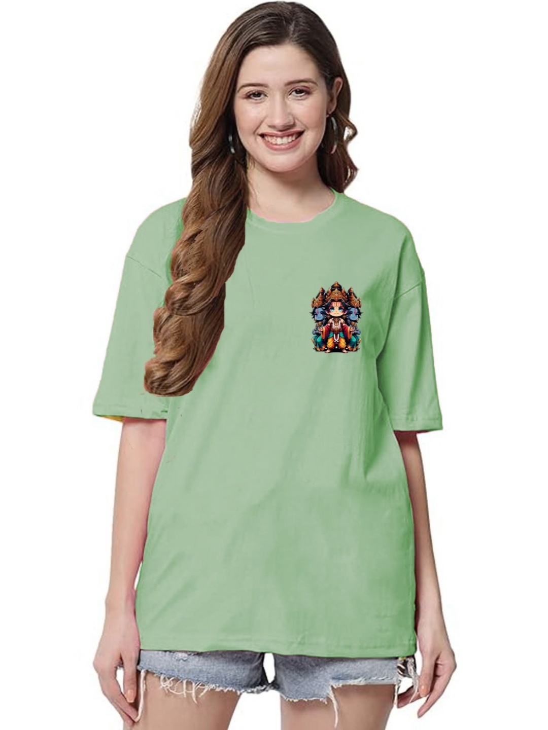 

CLAFOUTIS Women Graphic Printed Round Neck Oversized T-shirt, Teal