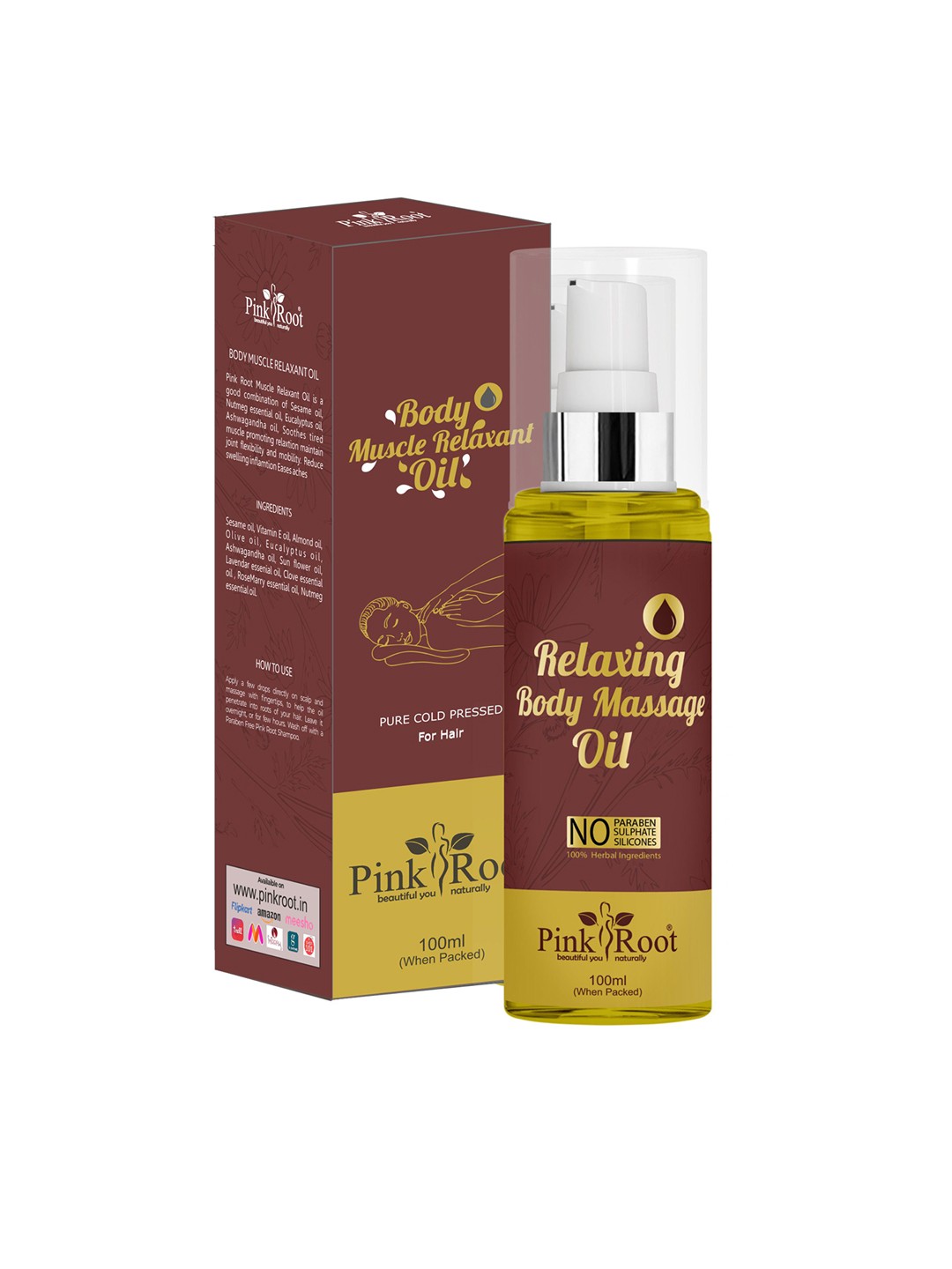 

Pink Root Deep Moisturising Relaxing Body Oil With Natural Ingredients - 100ml, Transparent