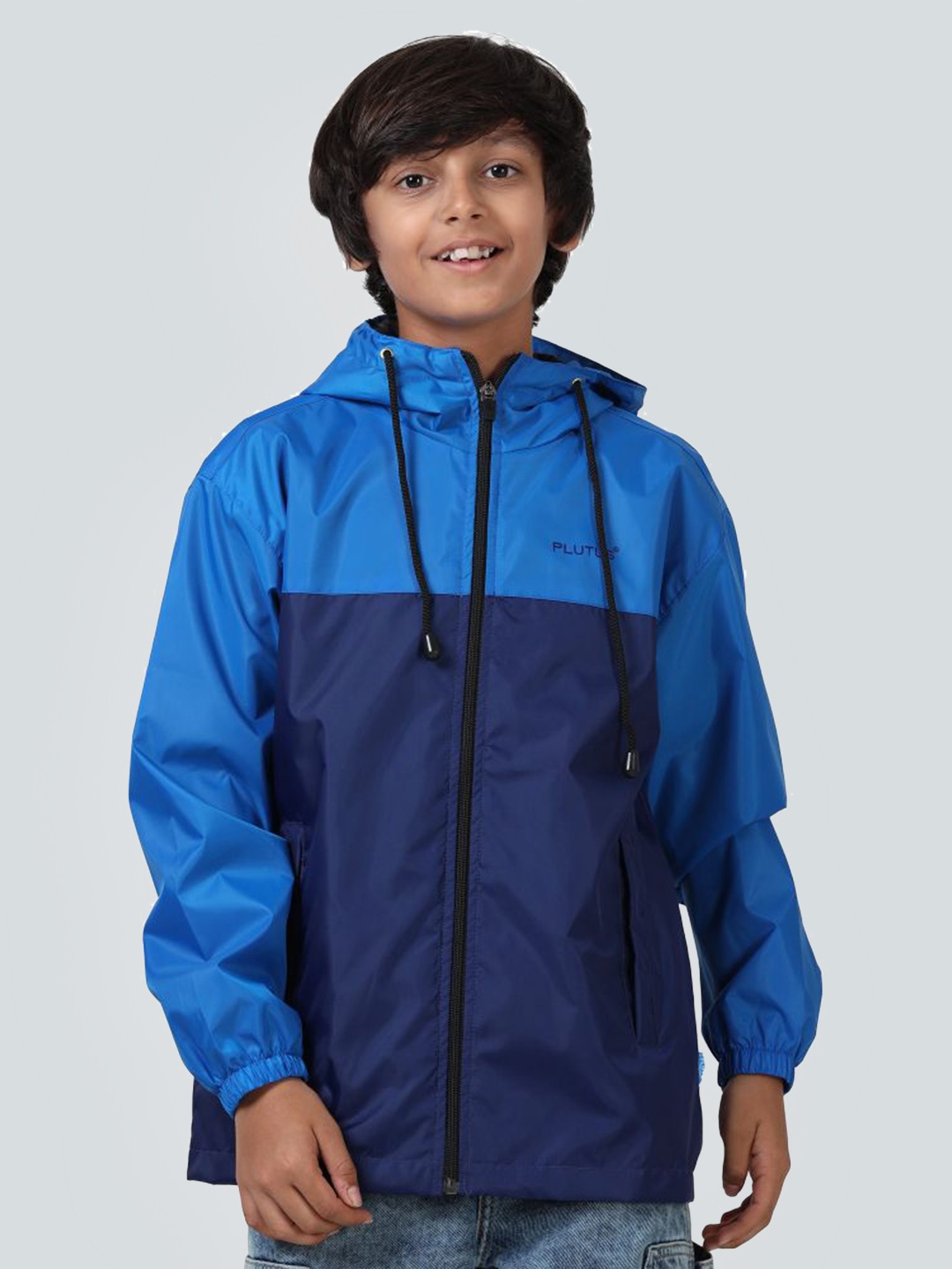 

Plutus Boys Colourblocked Water Resistant Crop Outdoor Sporty Jacket, Navy blue