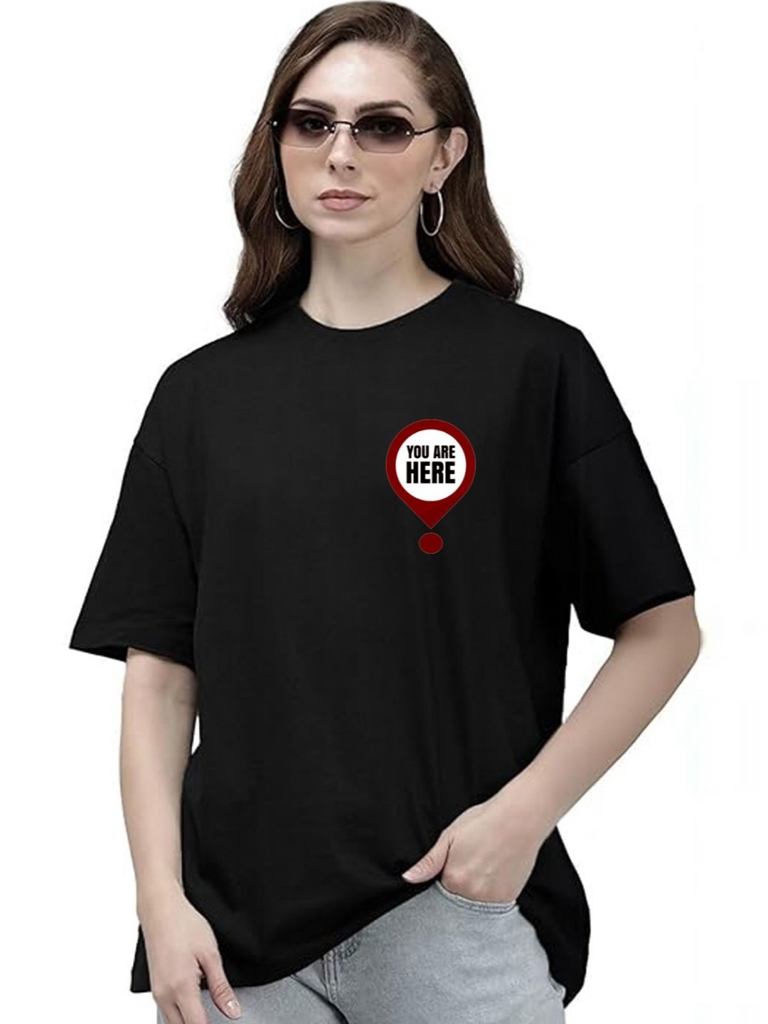 

CLAFOUTIS Women Graphic Printed Round Neck Oversized T-shirt, Black