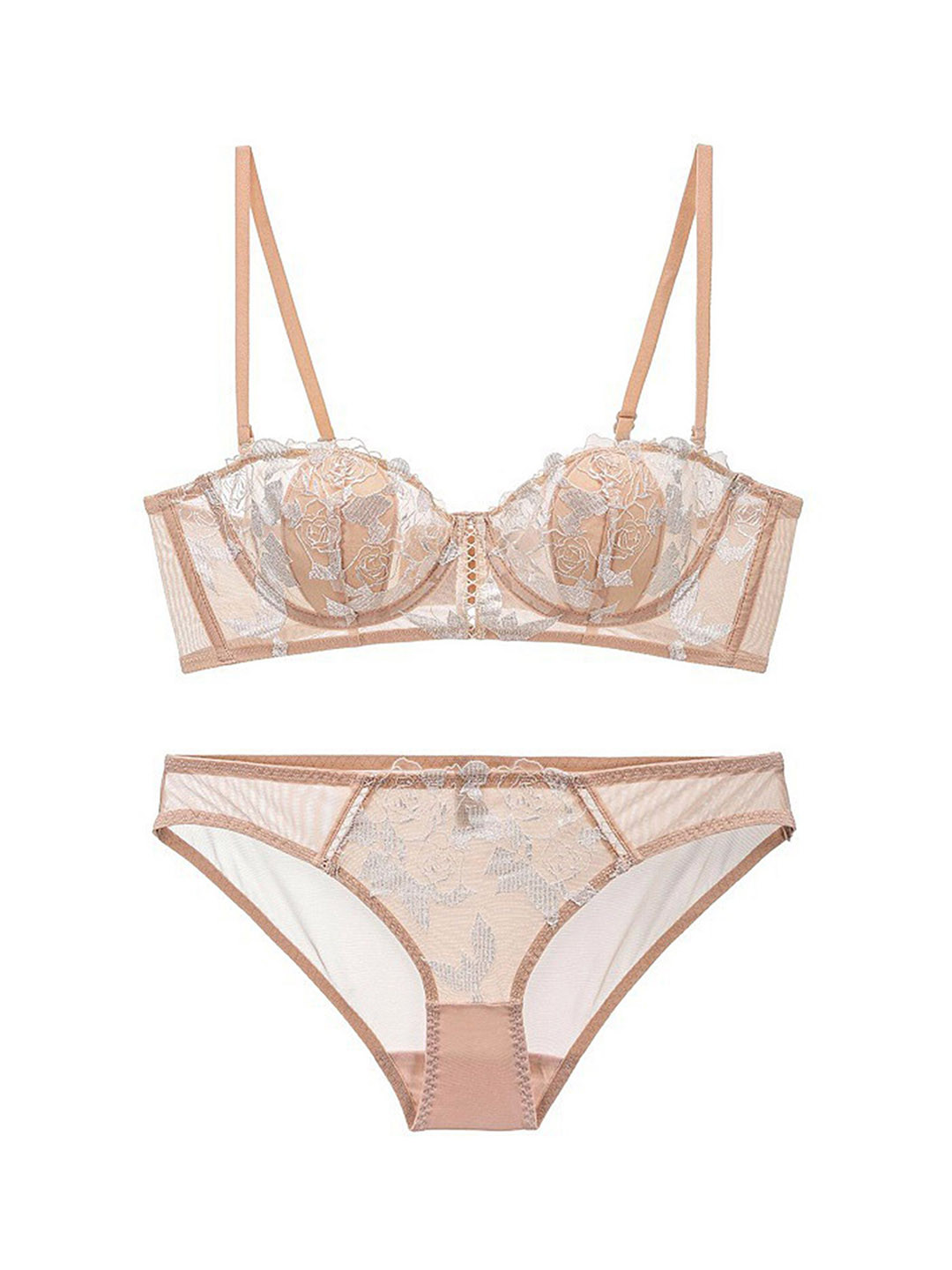 

LULU & SKY Contrast Embroidery Detail Lingerie Set X8611-BEIGE