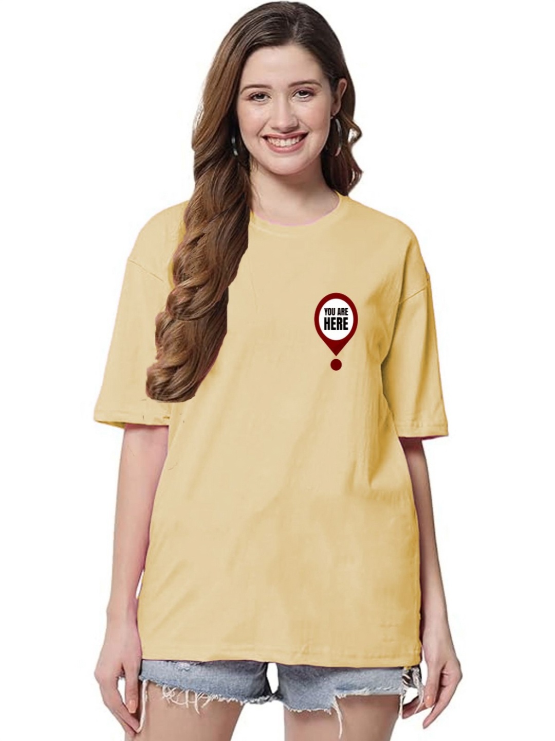 

CLAFOUTIS Women Solid Round Neck Oversized T-shirt, Yellow