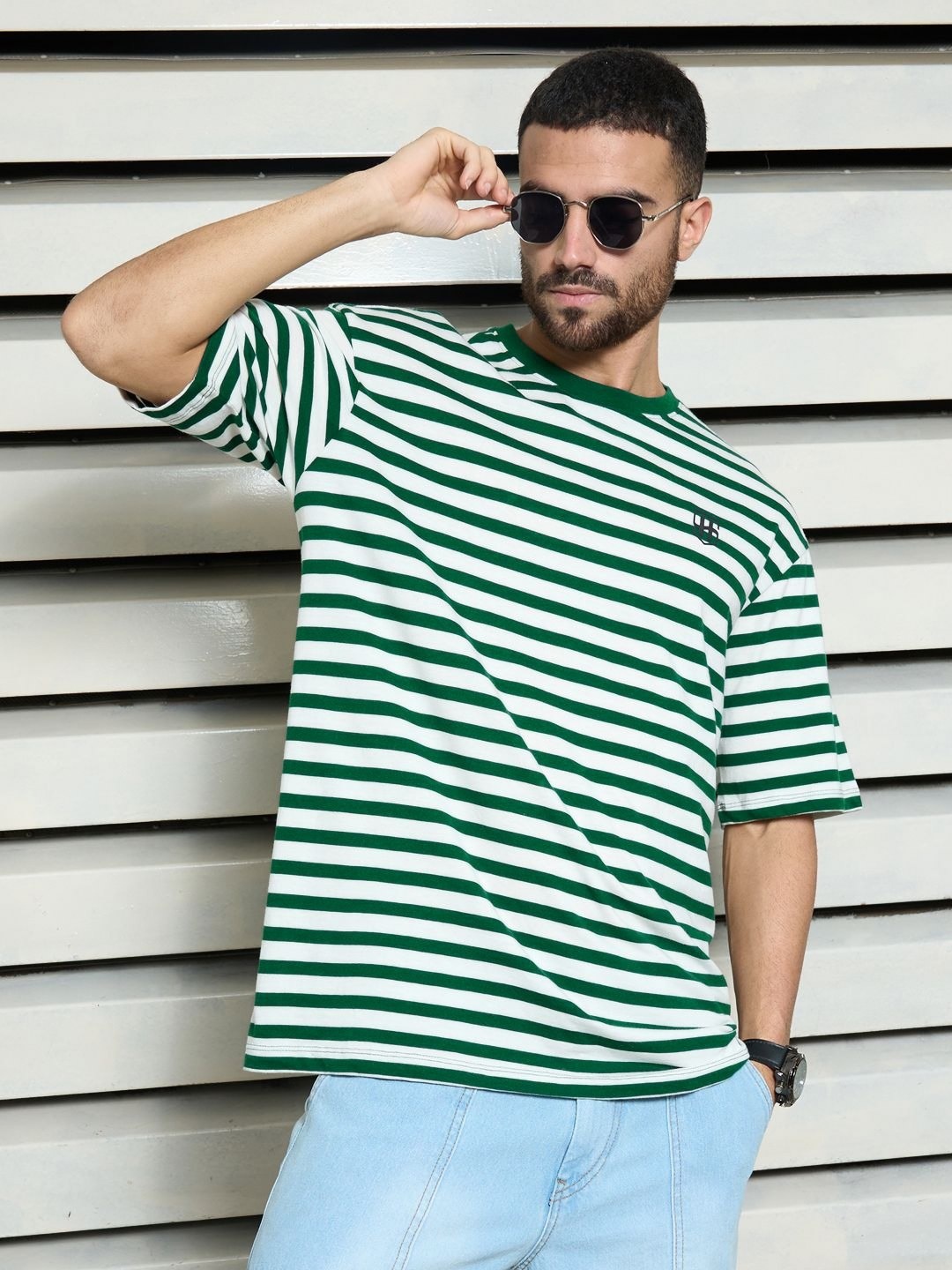 

High Star Men Striped relaxed fit T-shirt, Green