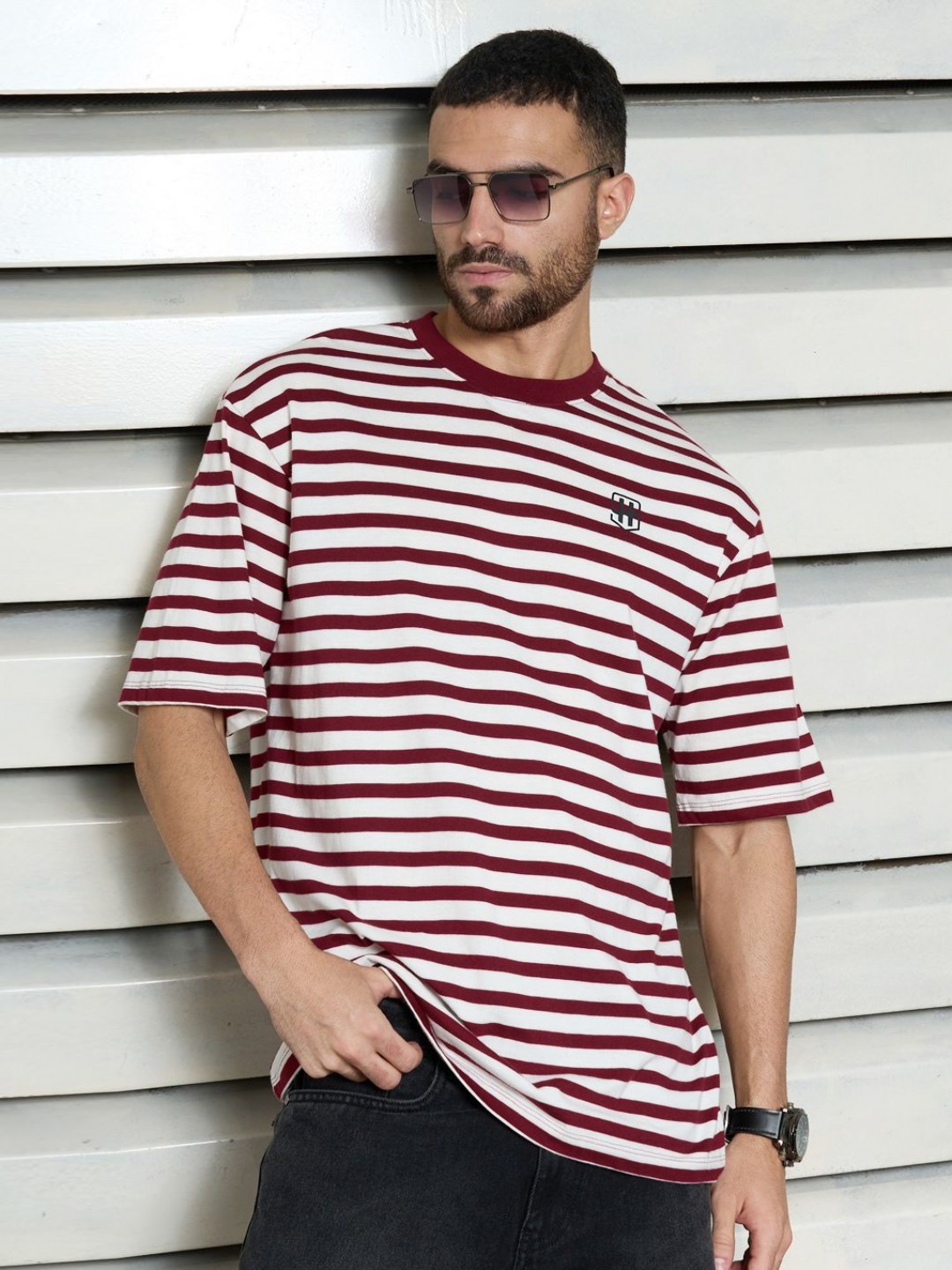 

High Star Men Striped relaxed fit T-shirt, Red