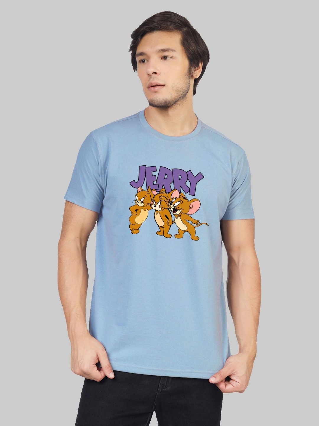 Greylongg Men Graphic Jerry Printed Round Neck T-shirt, Blue