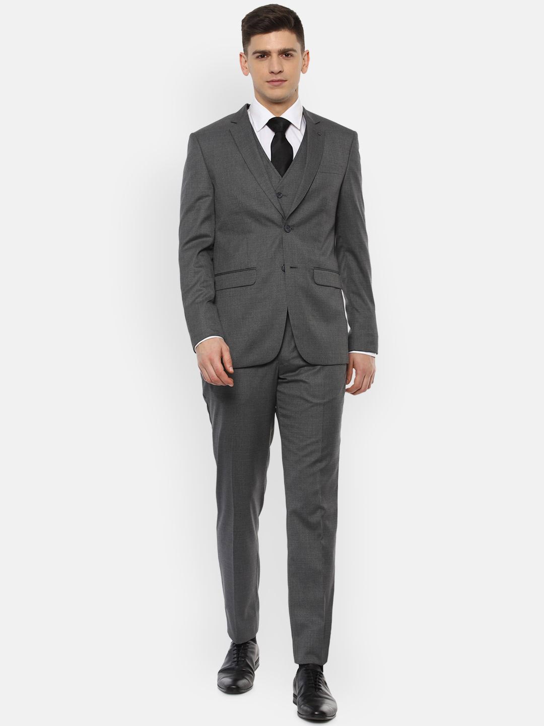 

Louis Philippe Men Self Design 3-Piece Slim Fit Textured Suits, Grey