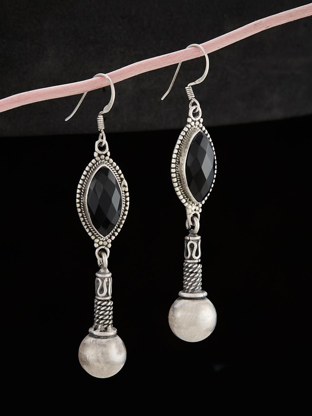 

Fabindia Silver Plated Stone Studded Contemporary Drop Earrings