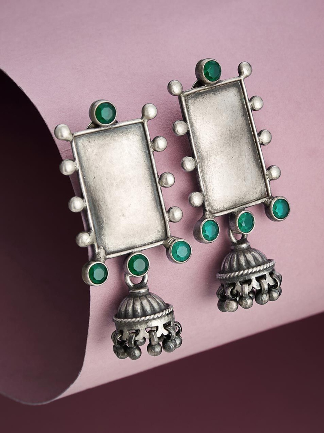 

Fabindia Silver Plated Stone Studded Contemporary Jhumkas