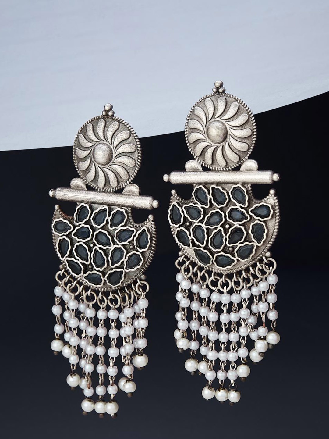 

Fabindia Chandbalis Contemporary Oxidised Studs Earrings, Silver